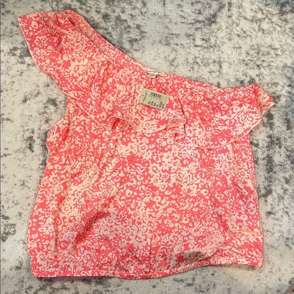 American Eagle Outfitters Floral Ruffle Top in Pink and White
